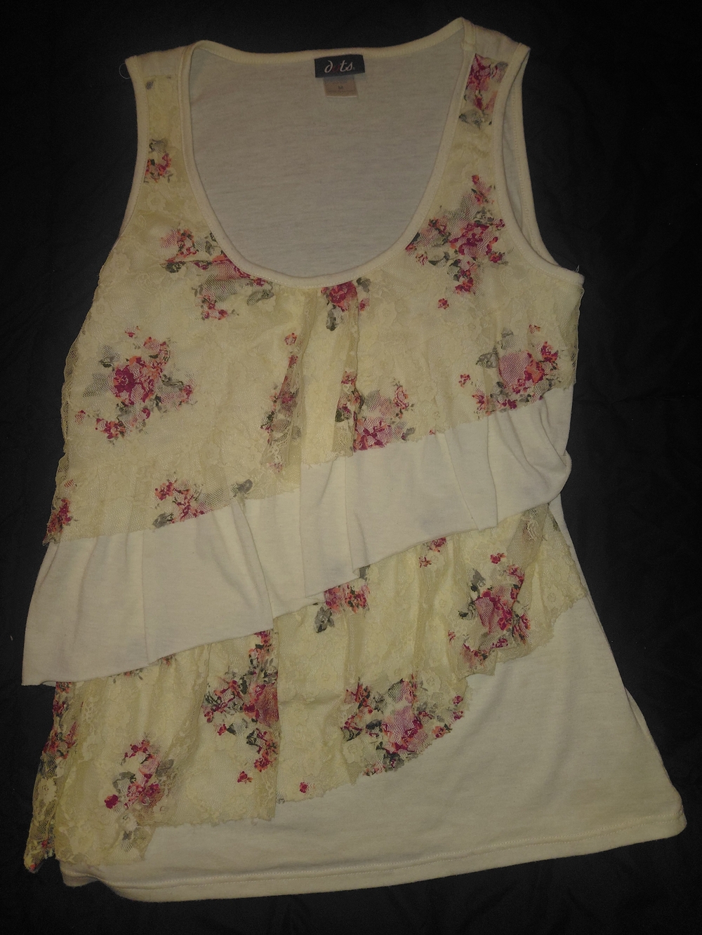Y2k Dots Floral Lace Layered Cream and Pink Tank Top